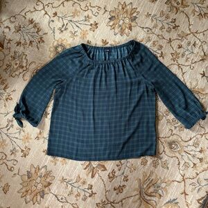 Talbots Plaid Tie-Sleeve Blouse - Size Large